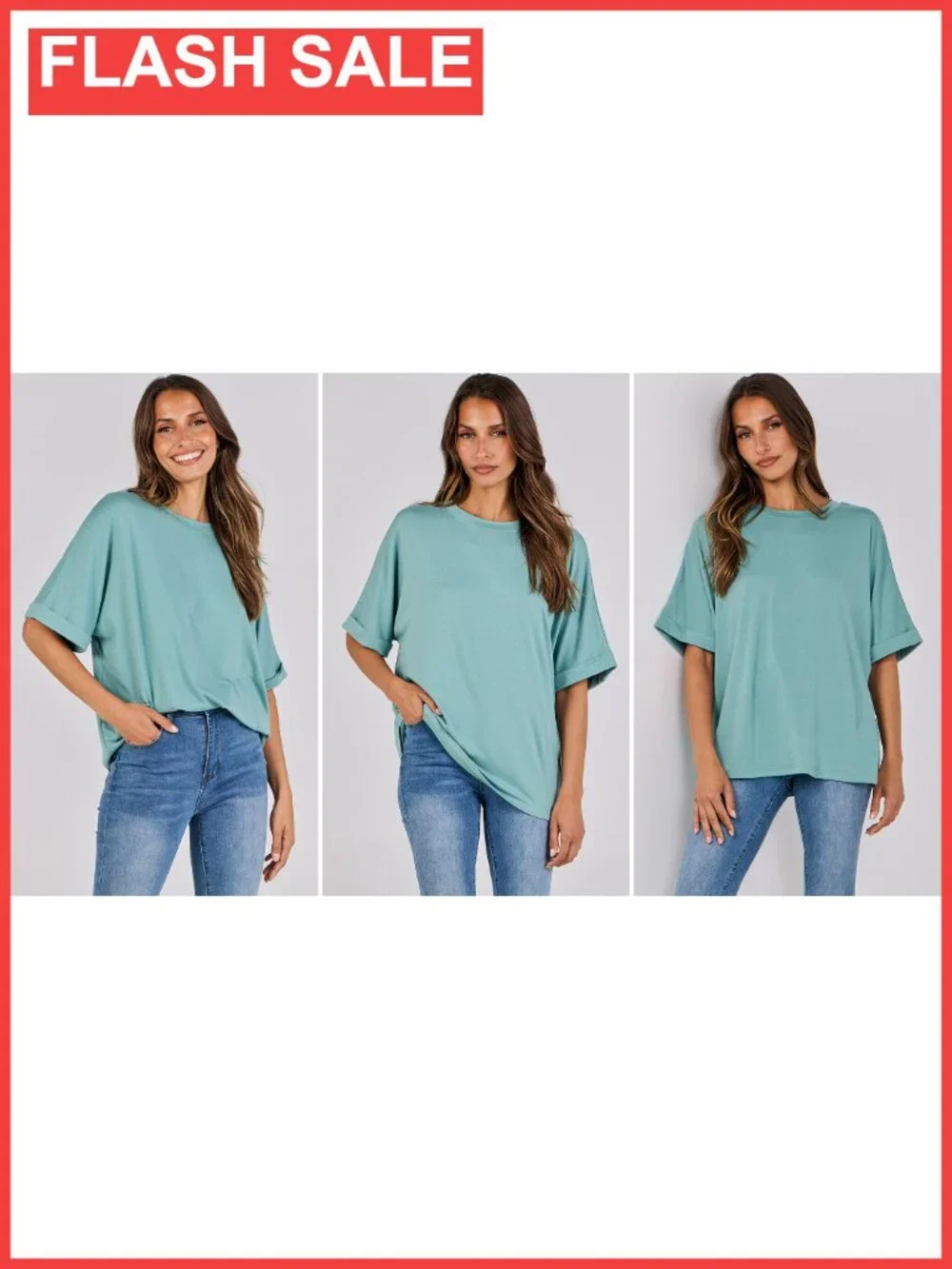 Womens Oversized Tunic T-Shirt Crew Neck Roll Sleeve Polyester Rayon